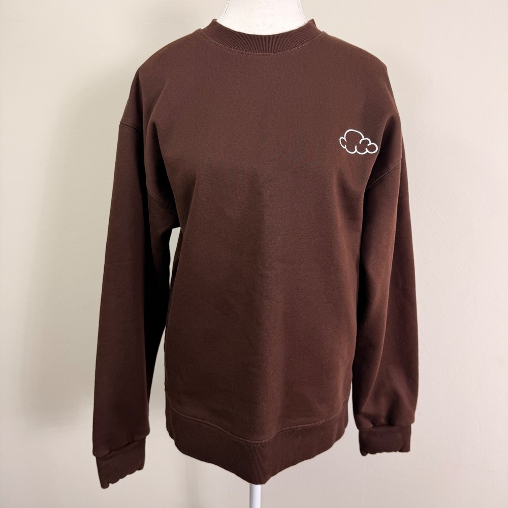 Cloud 9 Brown Embroidered Crewneck Sweatshirt Long Sleeve Fleece Pullover Small